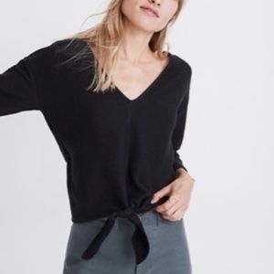 Madewell texture & thread tie front top black med